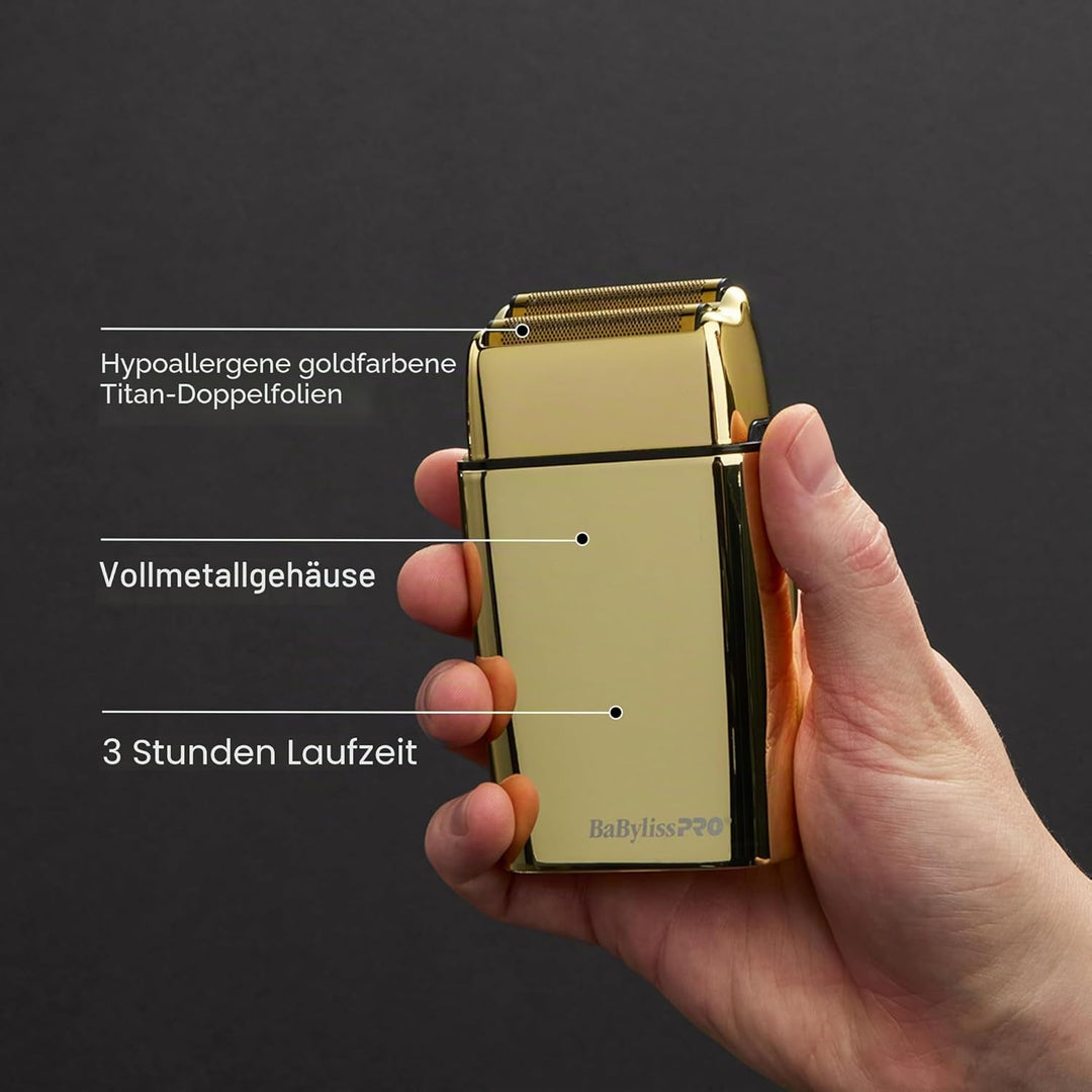 BaBylissPRO Baberology Doppelfolienrasierer FXFS2G GOLDFX Professioneller Elektrorasierer, Gold