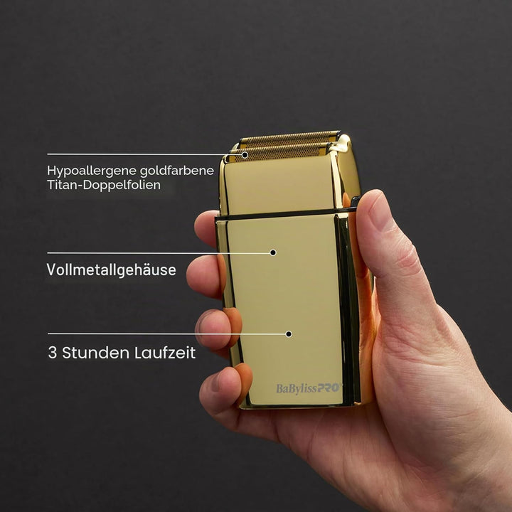 BaBylissPRO Baberology Doppelfolienrasierer FXFS2G GOLDFX Professioneller Elektrorasierer, Gold
