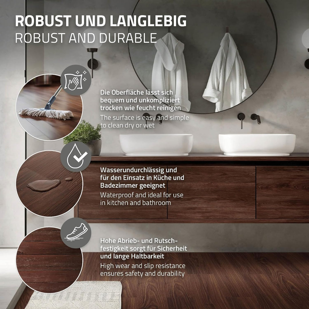 ML-Design Deluxe PVC Bodenbelag, Selbstklebende Vinyl-Dielen, Vinylboden, 91,5 cm x 15,3 cm x 2 mm,