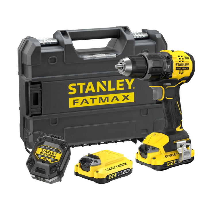 STANLEY V20 Akku-Schlagbohrschrauber, bürstenlos, 2-Gang, inklusive 2x 2,0 Ah Li-Ion-Akku, 1,25 A La