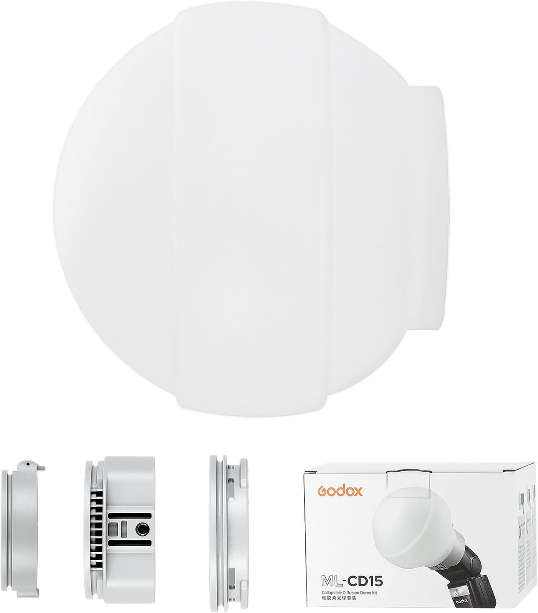 Godox ML-CD15 Diffusor Dome mit 3 Adaptern, Faltbares Silikonmaterial, Blitzlichtdiffusoren, Kompati