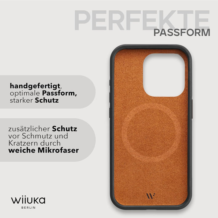 WIIUKA Hülle für iPhone 15 Pro Max, Leder aus Deutschland, Lederhülle extra Dünn, Premium Handyhülle