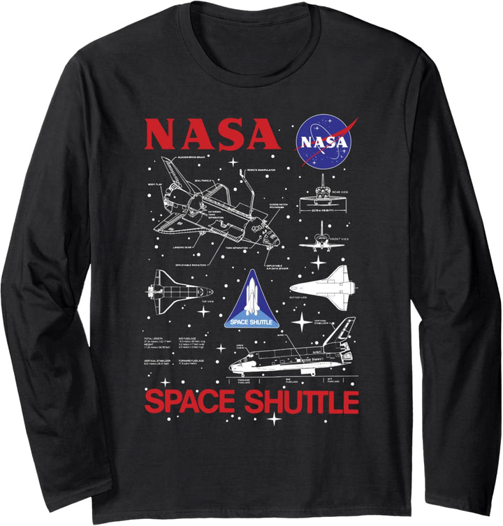 NASA Space Shuttle Blueprint Text Poster Langarmshirt