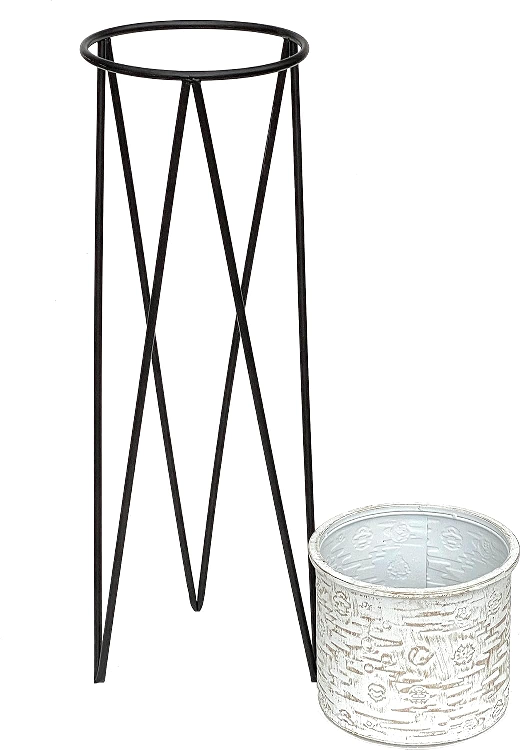 DanDiBo Blumenhocker mit Topf Metall Schwarz Weiss L 75 cm Blumenständer 96043 Blumensäule Modern Pf