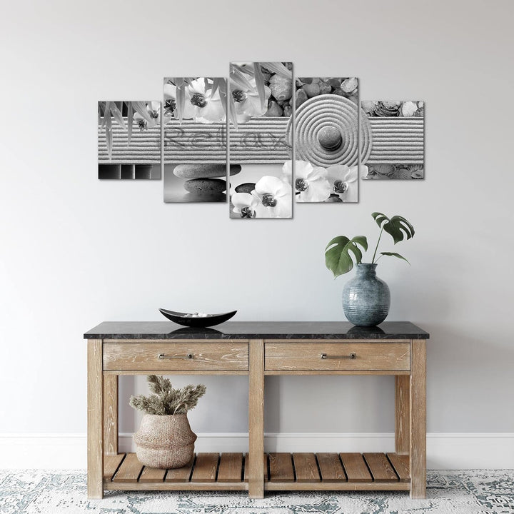 Runa Art Wandbilder Feng Shui Sand 5 Teilig Bild auf Vlies Leinwand Deko Wohnzimmer Schlafzimmer Spa