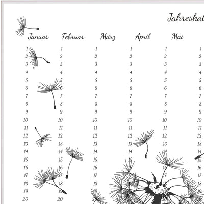 banjado® Wandkalender abwischbar aus Glas 60x40 cm/Jahresplaner abwischbar mit Motiv Pusteblumen Fli