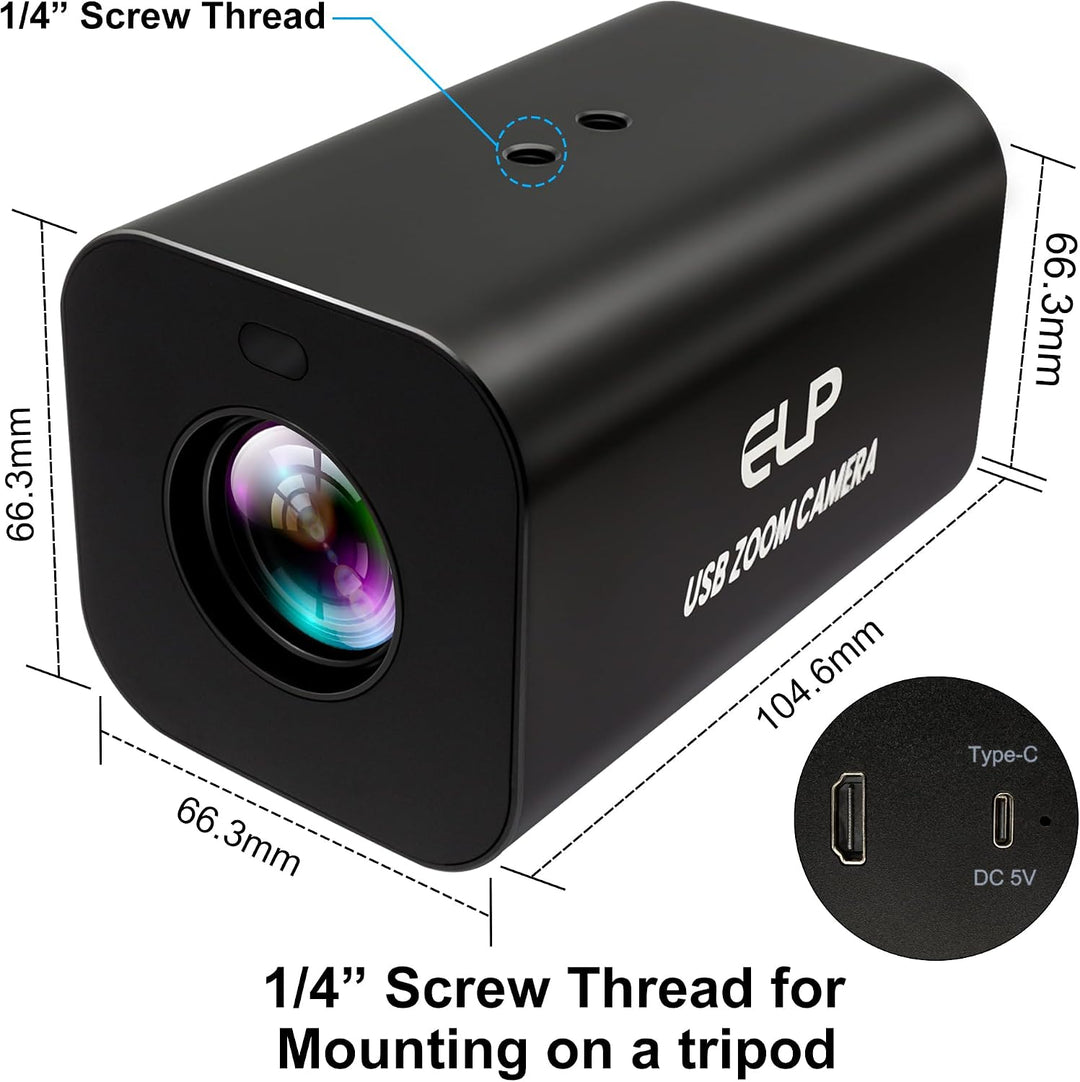 ELP HDMI 12x Zoom USB-Kamera 4K Autofokus 60FPS High-Speed-Webcam USB HDMI Simultane Ausgabe PC-Kame