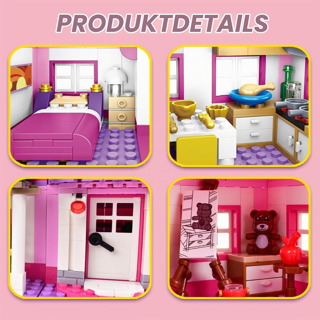 CSNRHG Rosa Sommer Pool Villa Baustein Set Freunde BAU Bildungs 1018 Stück Geschenke Erwachsene Alte