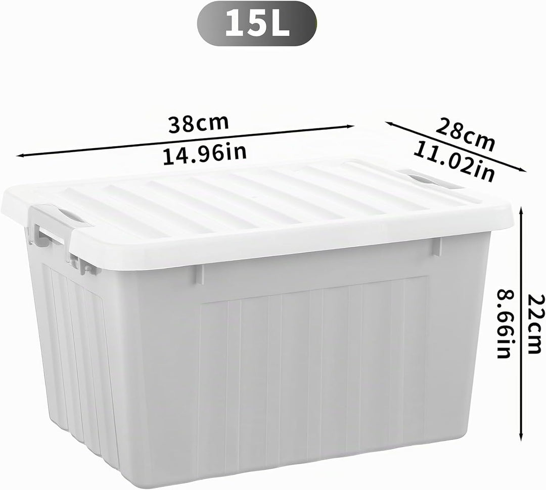 Cetomo,15L,4er-Pack, Aufbewahrungsbox mit deckel,Aufbewahrungsboxen, mit Clips, stapelbar, Wohnzimme