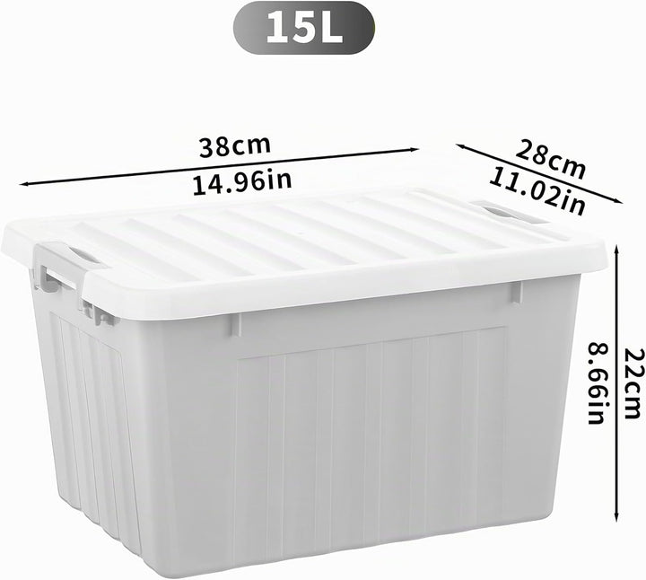 Cetomo,15L,4er-Pack, Aufbewahrungsbox mit deckel,Aufbewahrungsboxen, mit Clips, stapelbar, Wohnzimme