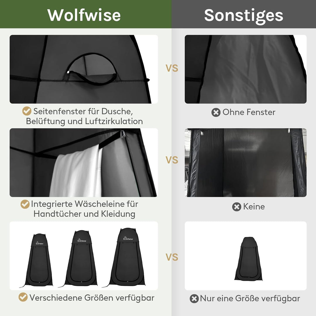 WolfWise Pop-Up Duschzelt Camping & Umkleidezelt – Kompakt & Leicht 2kg mit Tasche, Schneller Aufbau