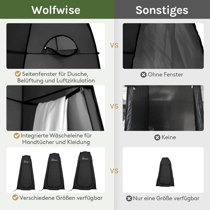 WolfWise Pop-Up Duschzelt Camping & Umkleidezelt – Kompakt & Leicht 2kg mit Tasche, Schneller Aufbau