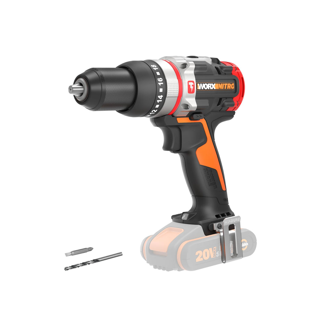 WORX Nitro WX354.9 Akku-Schlagbohrhammer 20V - bürstenloser Motor - 18 Drehmomenteinstellung + Bohre