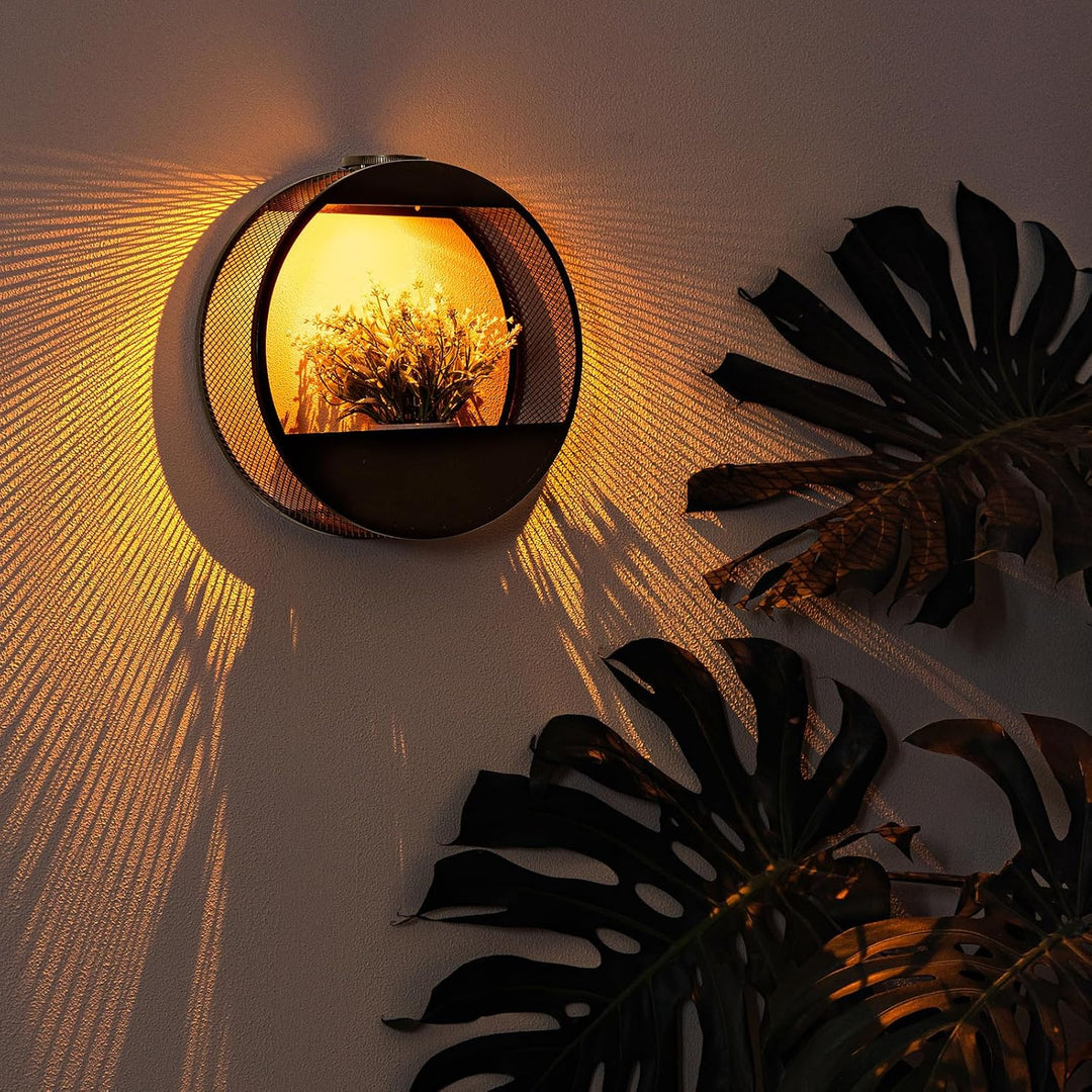 CNAPXAIA Solar-Pflanzenständer mit LED-Leuchten – Wandmontiertes Metallregal Gartendekor für Pflanze