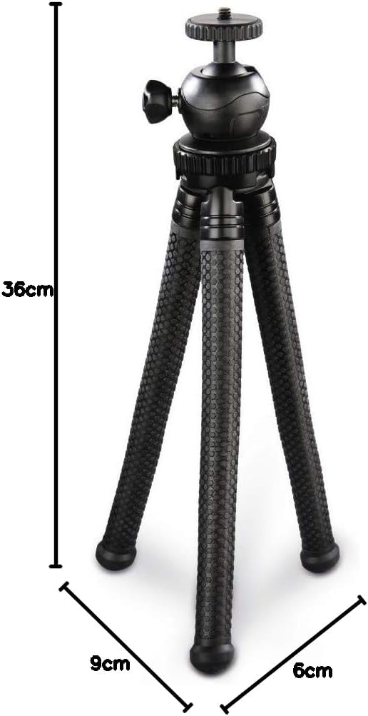 Hama Stativ Flexpro (für Smartphone, GoPro und Kameras, mit Gelenkfüssen, Höhe 27 cm) schwarz, Schwa