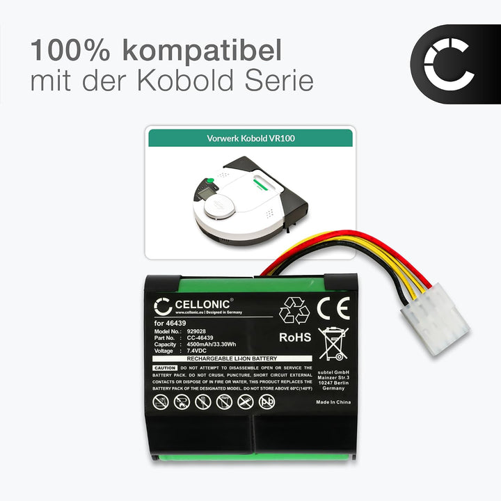 CELLONIC Akku kompatibel mit Vorwerk Kobold VR100, VX100 (Vorwerk 46439) 4500mAh 1x 4500mAh, 1x 4500