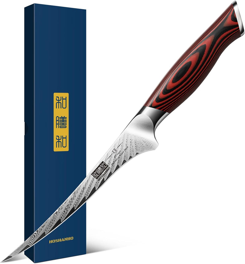 HOSHANHO Filetiermesser 7 Zoll, Ausbeinmesser aus Damaststahl, professionelles Fischfiletmesser zum
