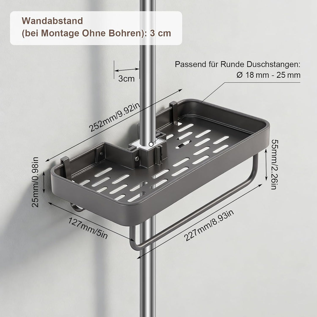 prota Duschablage Ohne Bohren, Aluminium Duschregal mit 2 Haken, Stabiles Rutschfestes Grosses Regal