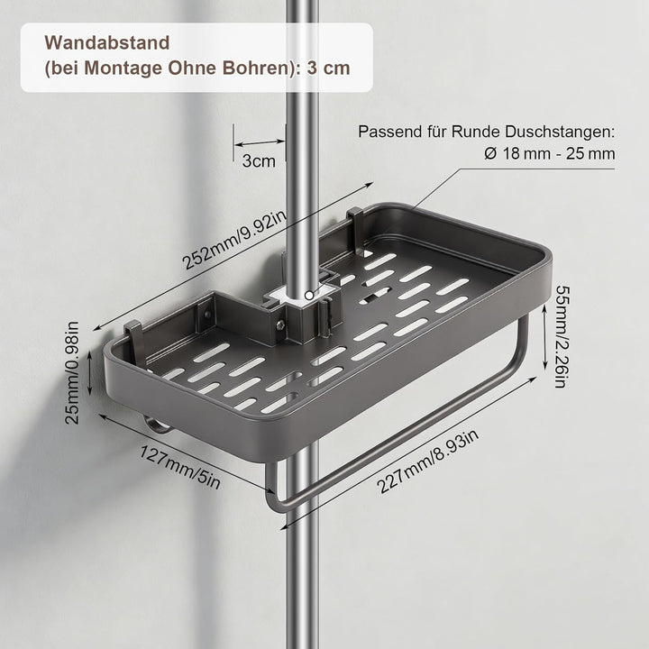 prota Duschablage Ohne Bohren, Aluminium Duschregal mit 2 Haken, Stabiles Rutschfestes Grosses Regal