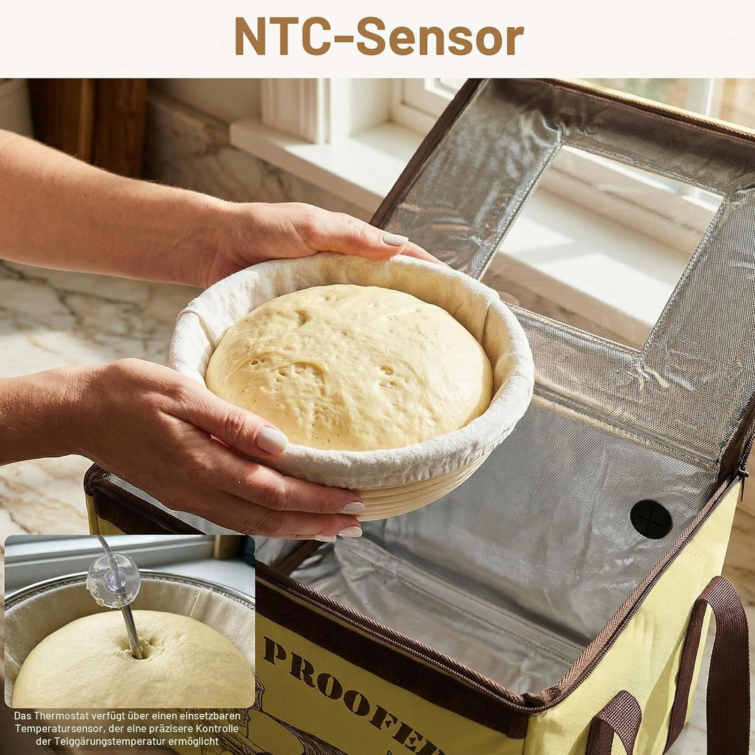 Brot Gärbox Sauerteig Dreiseitige Heizung, Faltbarer Gärschrank 10-45°C NTC-Sensor, 48H Timer Sauert