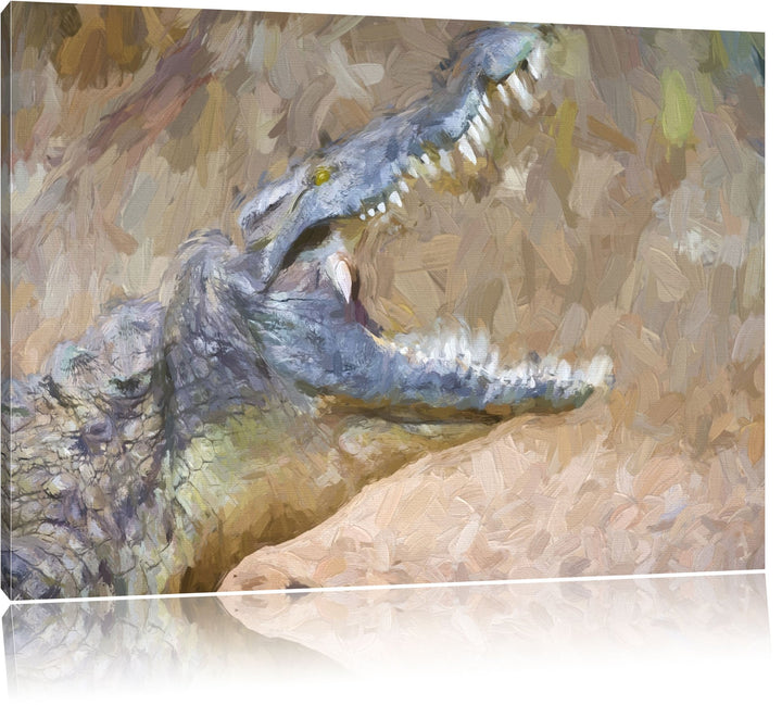 gewaltiges Krokodil Deluxe Format: 100x70 cm auf Leinwand, XXL riesige Bilder fertig gerahmt mit Kei