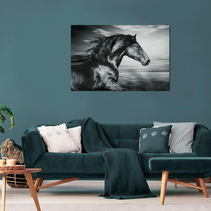 Startonight Bilder Schwarzes Pferd Läuft - Leinwandbilder Moderne Kunst - Tiere Wanddeko Kunstdrucke