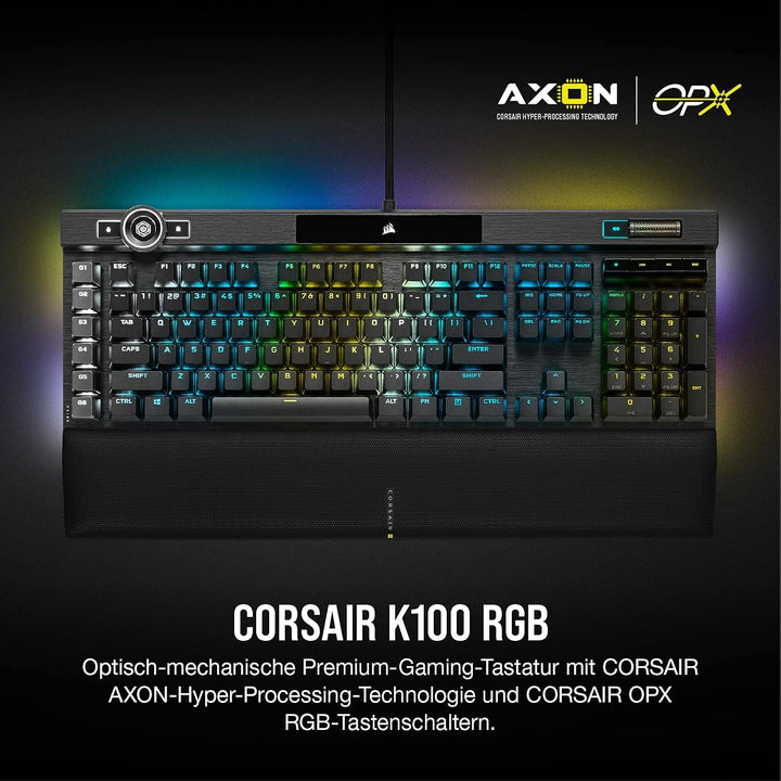 Corsair K100 RGB Optisch-Mechanische Gaming-Tastatur (OPX Optical: Blitzschnelle & Linearer, RGB Bel