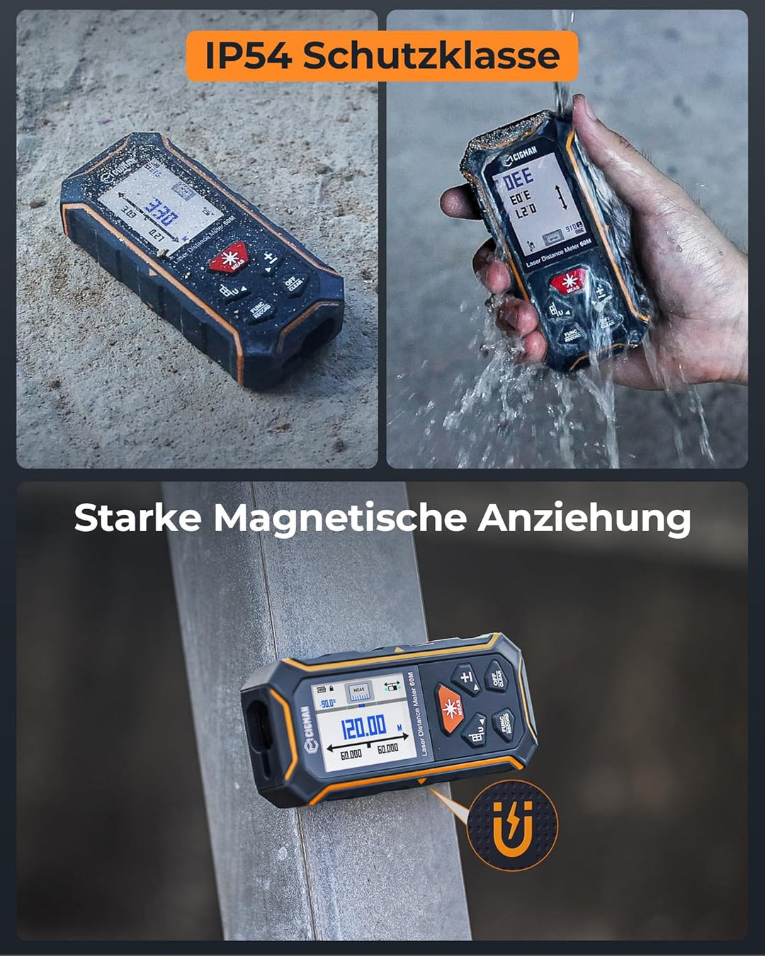 120M Laser Entfernungsmesser Bilateral,CIGMAN Digital Wasserwaage Distanzmessgerät & IPS Hintergrund