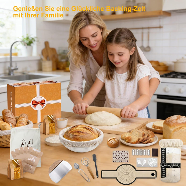 Gärkörbchen für Sauerteig Starter Set, 25cm Ovale & 23cm Runde Proofing Korb, Komplette Brot Backen