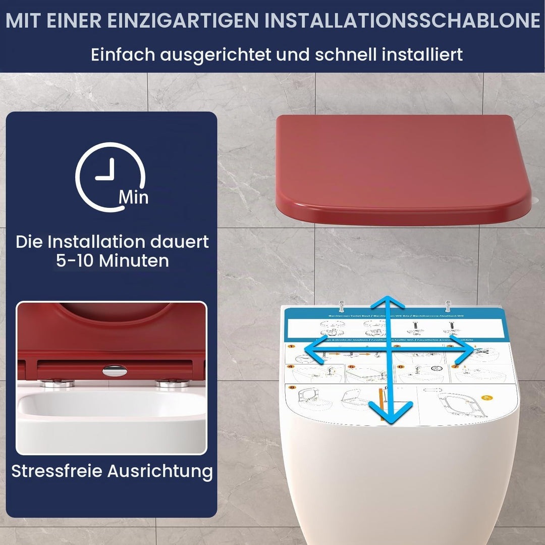 YEAUPE RPO Toilettendeckel mit Absenkautomatik Eckig [KURZ],WC Sitz Quick-Release zur einfachen Rein