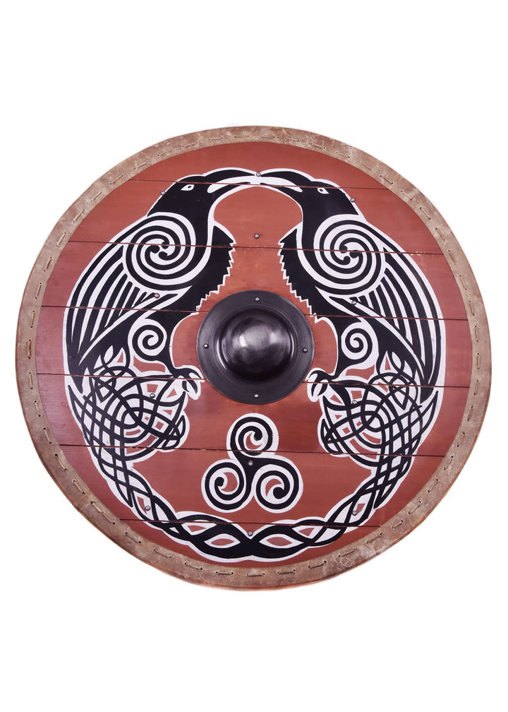 Battle-Merchant | Rundschild mit Hugin & Munin Motiv | handbemalter Wikingerschild aus Holz | 80cm (