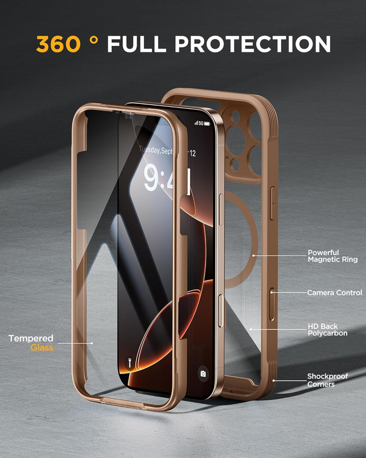Miracase 360 Grad für iPhone 16 Pro Max Hülle mit Magsafe, Eingebaut Glas Schutzfolie, Komplettschut
