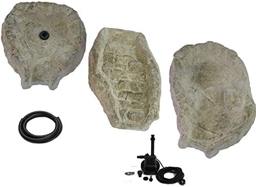 Wasserkaskaden Wasserfallset Fulda Granit Set mit Kaskade Pumpe, Grau/Grün, 130 x 42 x 50 cm, 5-teil