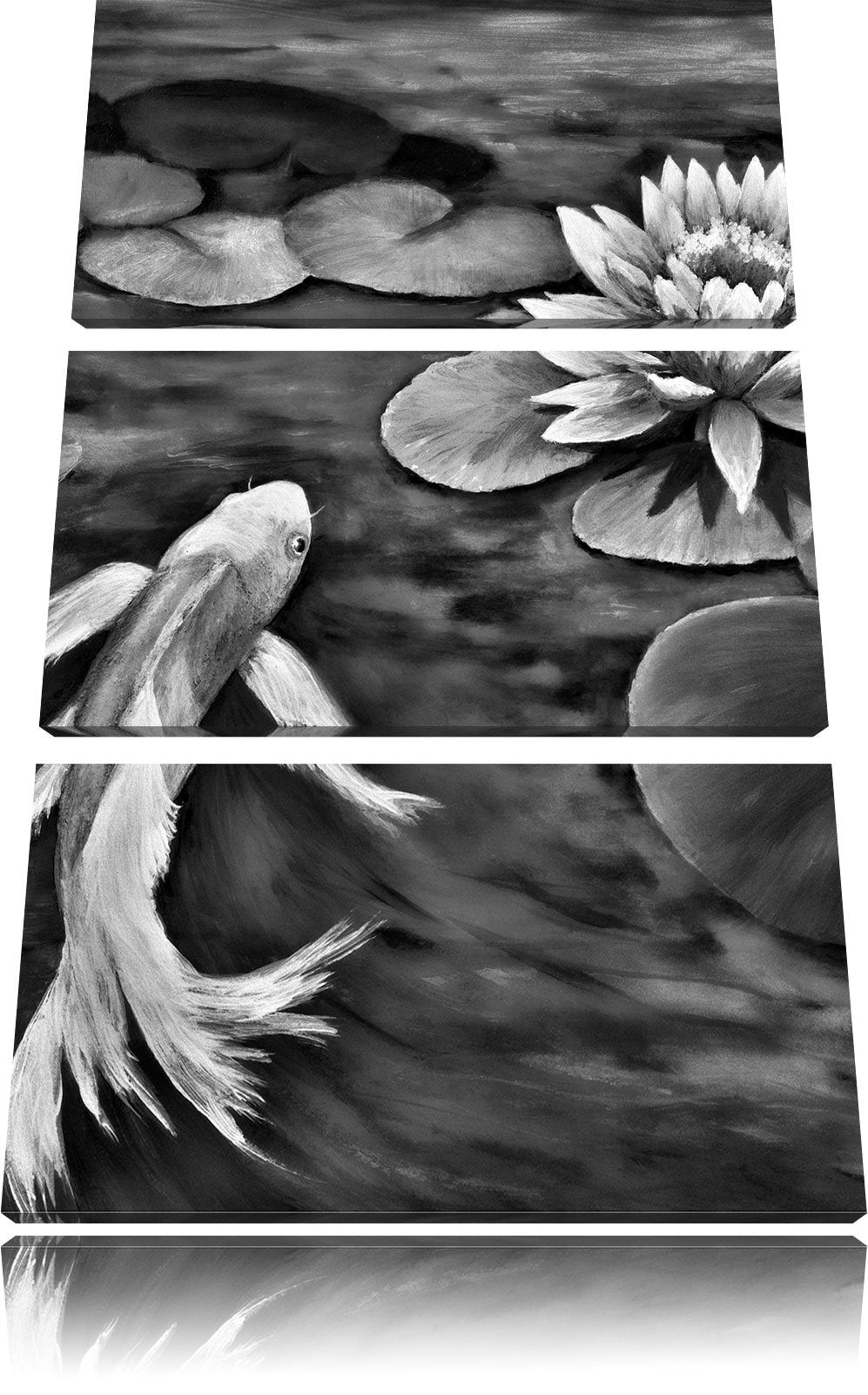 Pixxprint Koi mit Seerose Kunst als Leinwandbild/Grösse: 3 Teilig (120x80) cm/Wandbild/Kunstdruck/fe