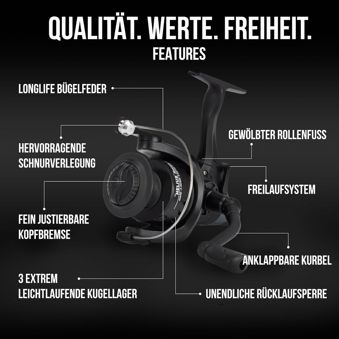 Karpfenangeln Einsteiger Set: Helius Runner III + Karpfenrute Black Phantom II - Karpfenset 2 Combos