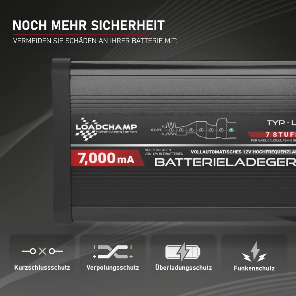 Loadchamp automatisches KFZ PKW Auto Batterie Ladegerät 12V AGM Gel Calcium Batterielader 7A
