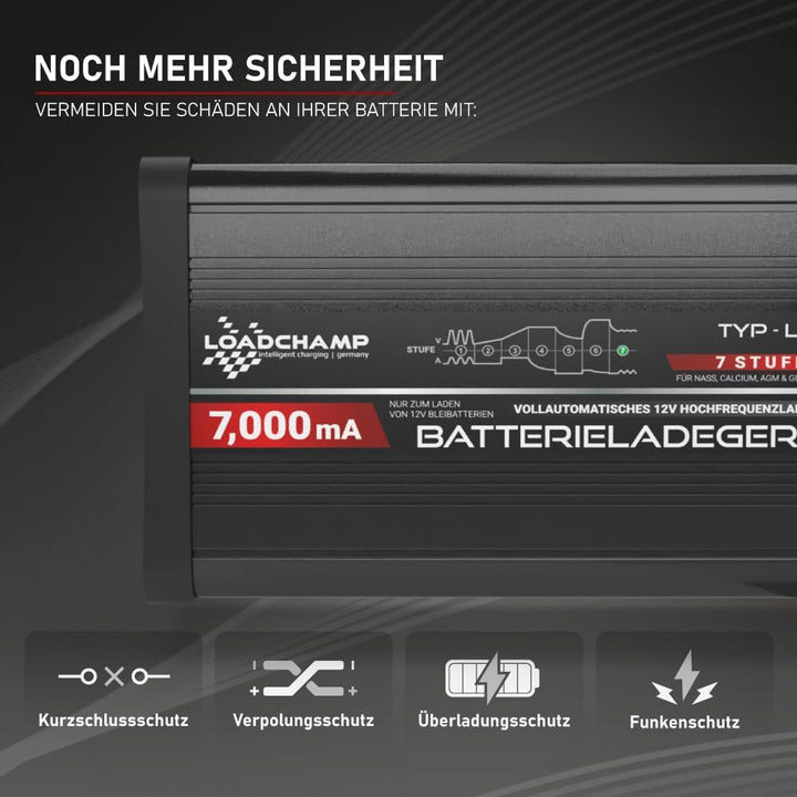 Loadchamp automatisches KFZ PKW Auto Batterie Ladegerät 12V AGM Gel Calcium Batterielader 7A