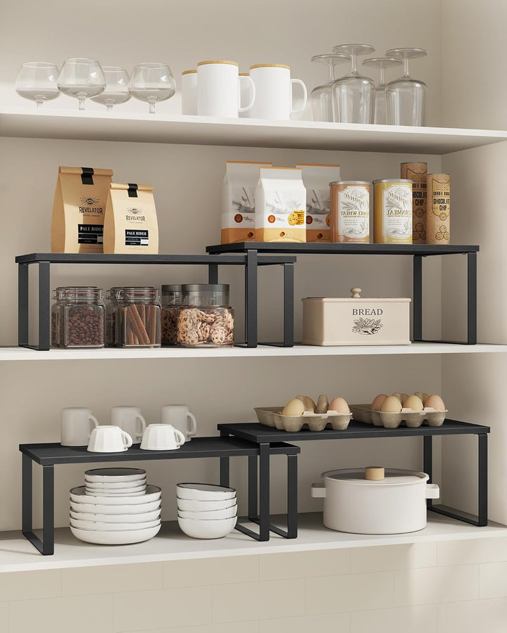 SONGMICS Gewürzregal, 4er Set, Küchenregal, Küchen-Organizer, erweiterbar, Gewürzhalter, stapelbar,