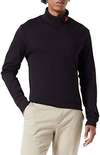 HUGO Herren Derollo224 Slim-Fit Longsleeve mit rotem Logo-Label S Black1, S Black1
