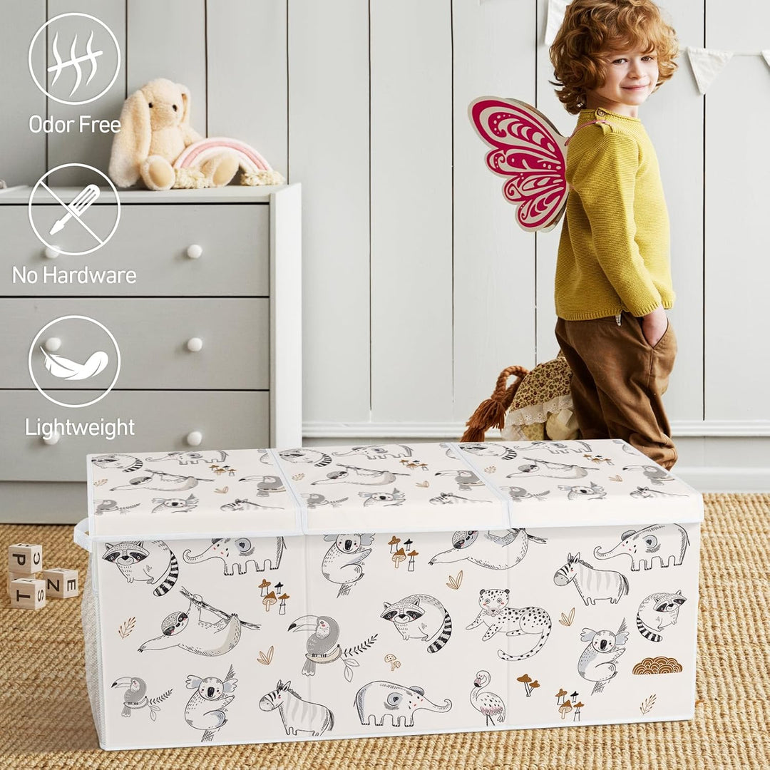 Spielzeugkiste Aufbewahrungsbox mit Deckel Kinder 96 x 32 x 40 cm, Faltbare und Platzsparend für Kin