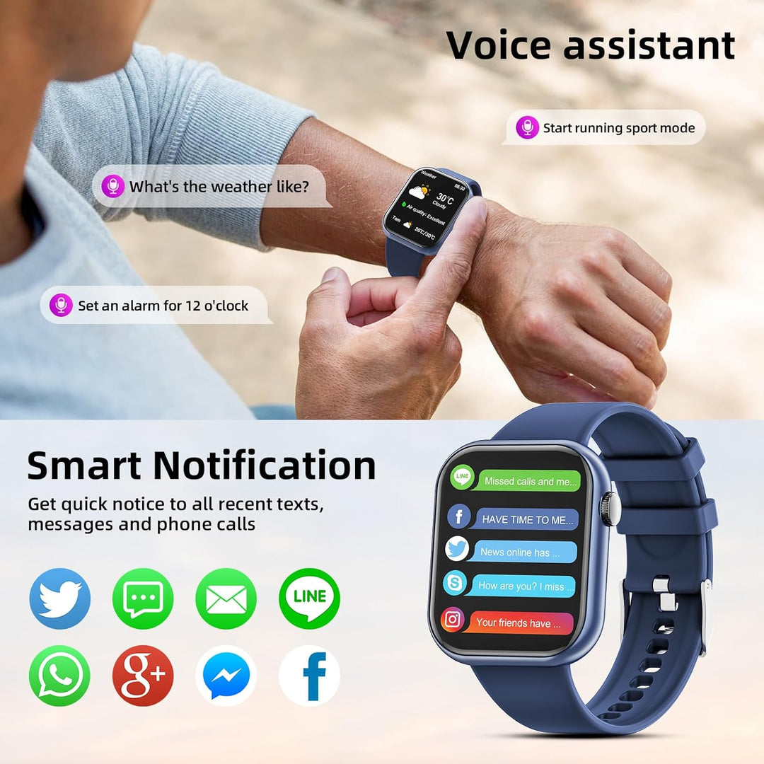 Smartwatch Damen Herren, 1.85" Zoll Touchscreen Smart Watch mit Bluetooth Anrufe, Uhr Damen Herren m