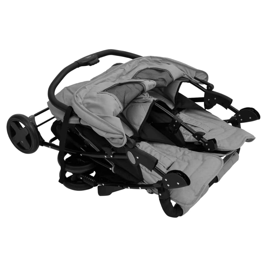 Tidyard Geschwisterwagen Zwillingswagen Doppelkinderwagen Zwillingsbuggy Kinderwagen Stahl Hellgrau,
