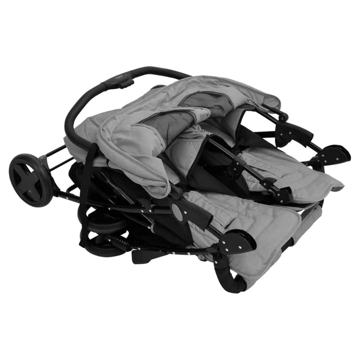 Tidyard Geschwisterwagen Zwillingswagen Doppelkinderwagen Zwillingsbuggy Kinderwagen Stahl Hellgrau,