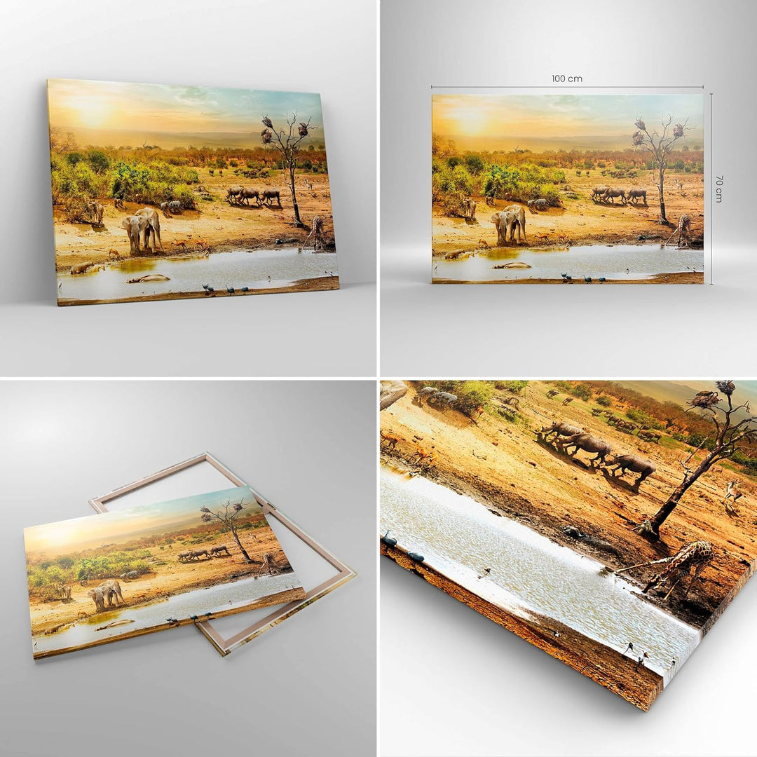 Bilder auf Leinwand 100x70cm Leinwandbild mit Rahmen Safari Tiere Gross Wanddeko Bild Schlafzimmer K