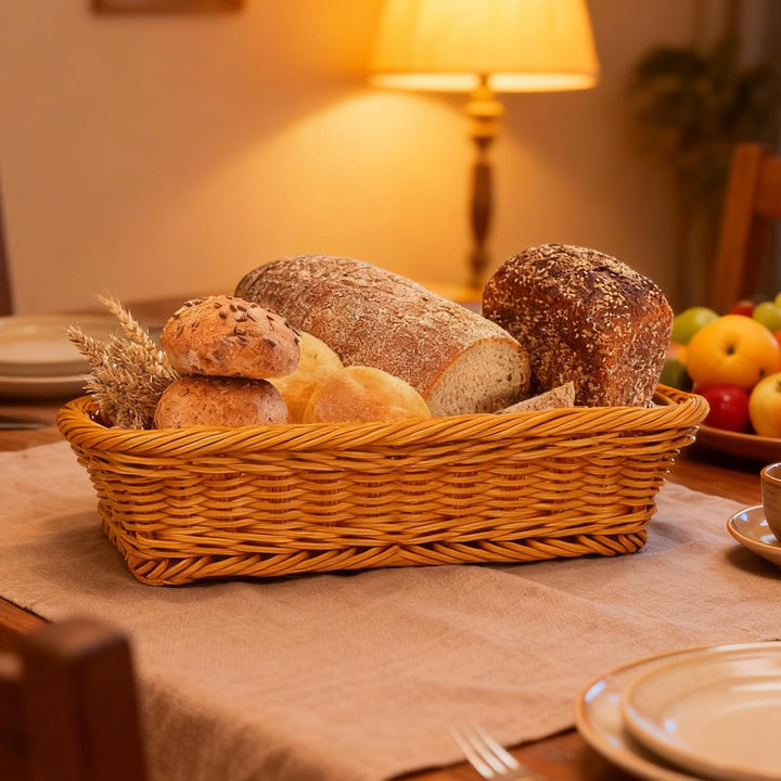 3er Set Weidenkorb Rechteckig, 30 x 20 x 7 cm Brötchenkorb Rechteckig, Geflochten Brotkorb Geschenkk