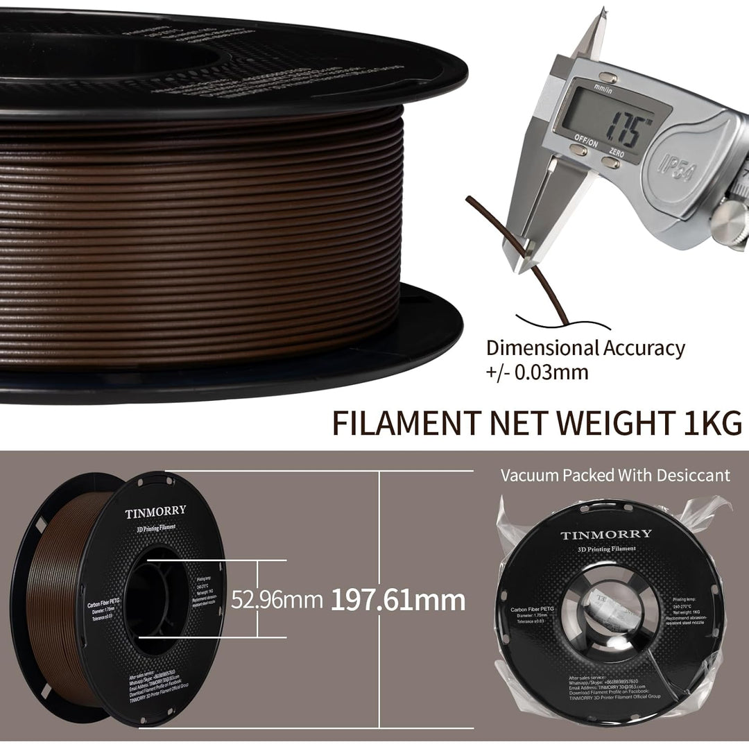 Kohlefaser PETG Filament 1.75mm, TINMORRY PETG-CF 3D-Druckmaterialien, Kompatibel mit Bambu FDM 3D-D