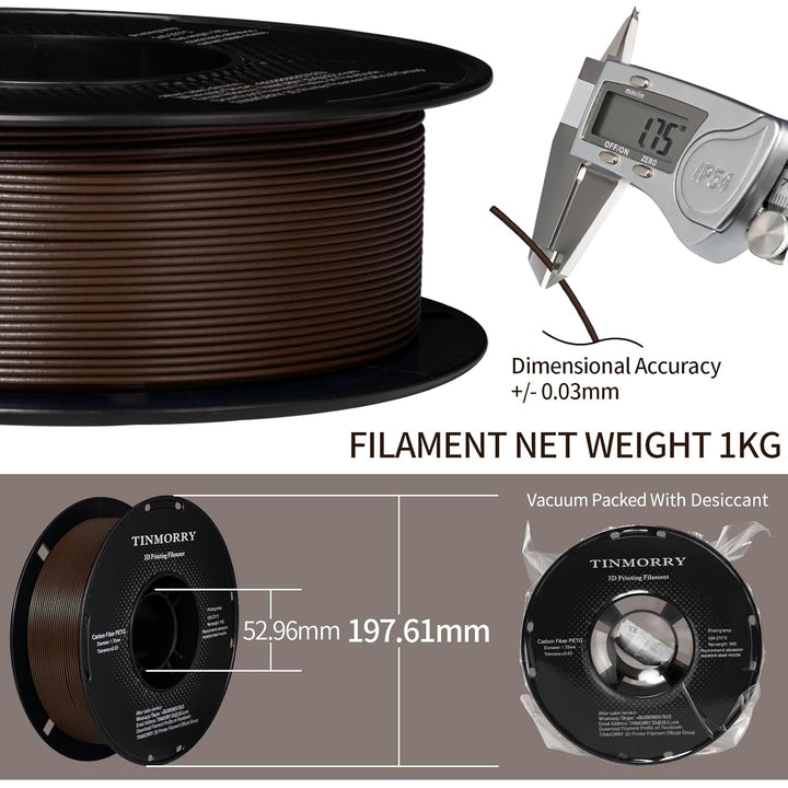 Kohlefaser PETG Filament 1.75mm, TINMORRY PETG-CF 3D-Druckmaterialien, Kompatibel mit Bambu FDM 3D-D