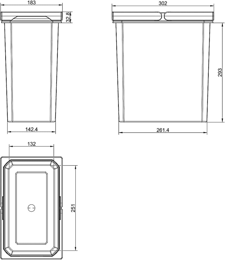 Naber Mülleimer | Modell 8012321 | Volumen 12L | 183 x 302 x 326 mm | Kunststoff Grau
