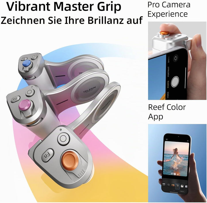 Master Grip Kit für iPhone 17 16 15 14 13 12(iOS 26), Magnetic Kameragriff für Phone, Pro Shot Imagi