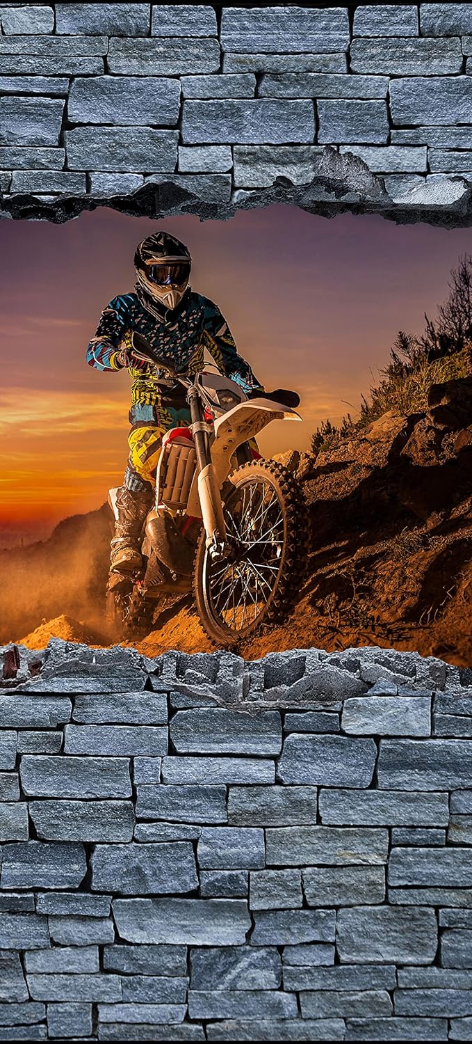 wandmotiv24 Türtapete 3D Extreme Biker- grobe Steinmauer 70 x 200cm (B x H) - Dekorfolie selbstklebe